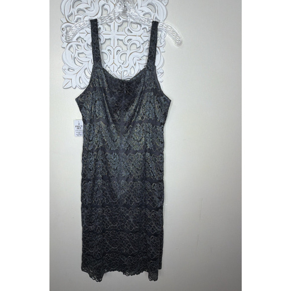 Jessica Howard Woman 14 14W Lacy Cocktail Sheath Dress & Jacket Set BLACK Gold - Picture 5 of 11